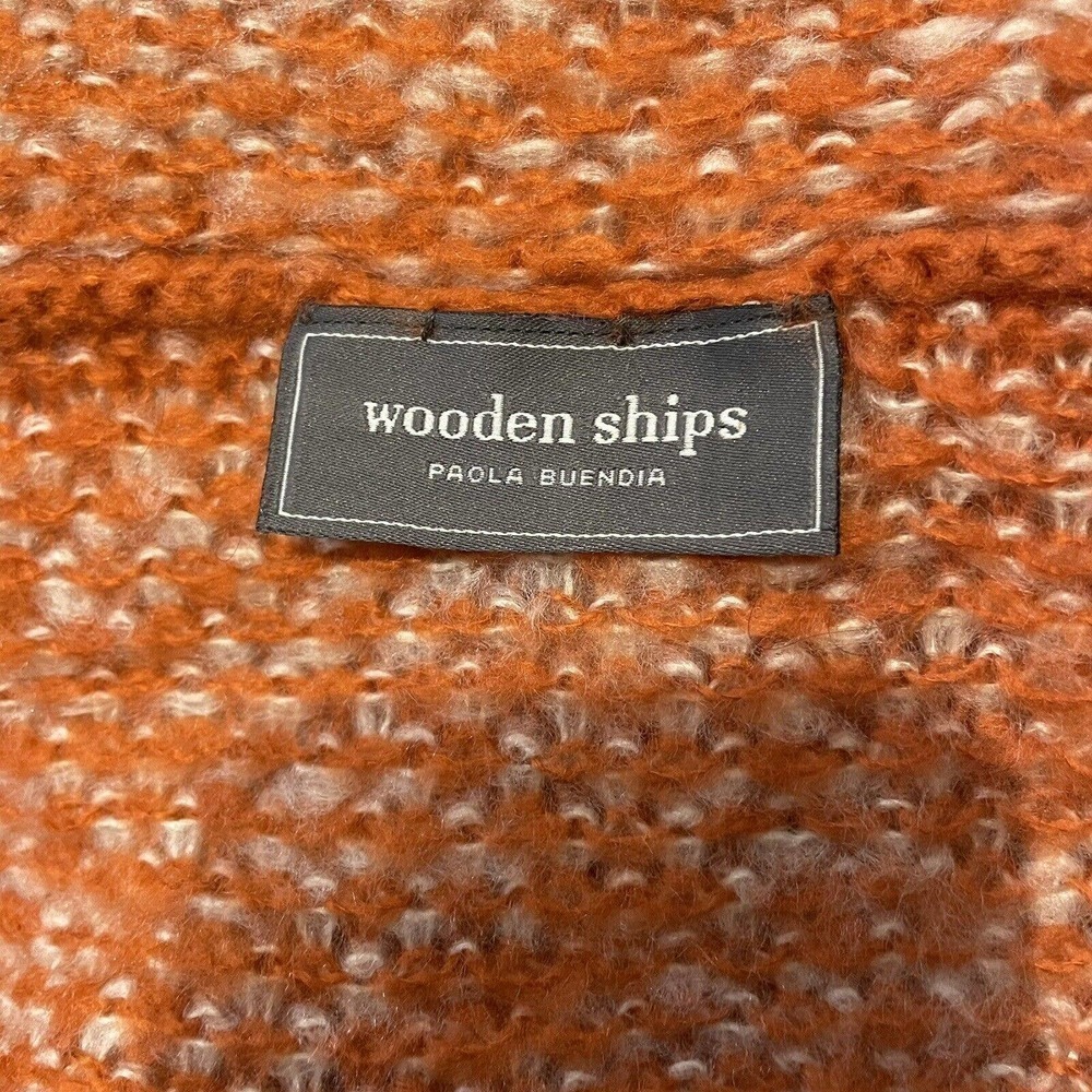 ANTHRO WOODEN SHIPS OS Infinity Scarf Wool Mohair Blend Orange White Check Knit… - Picture 4 of 5